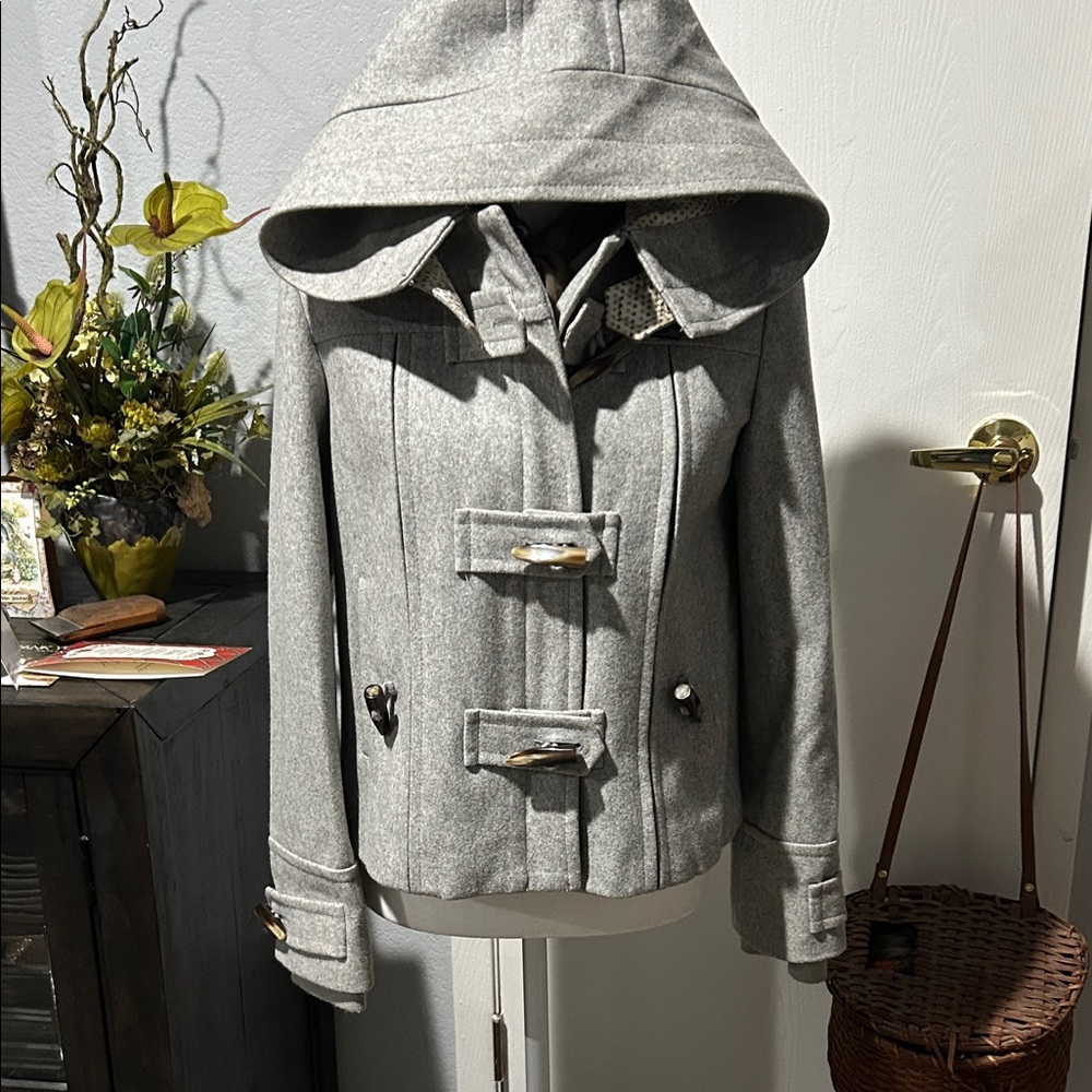 Elevenses Gray Hooded Pea Coat